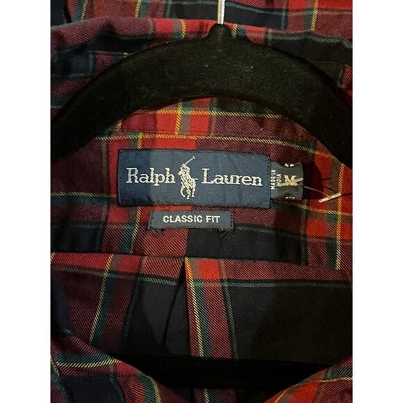 VTG NWT 90s Ralph Lauren Shirt Classic Fit Red Black Plaid Button Down Size M - Picture 3 of 4